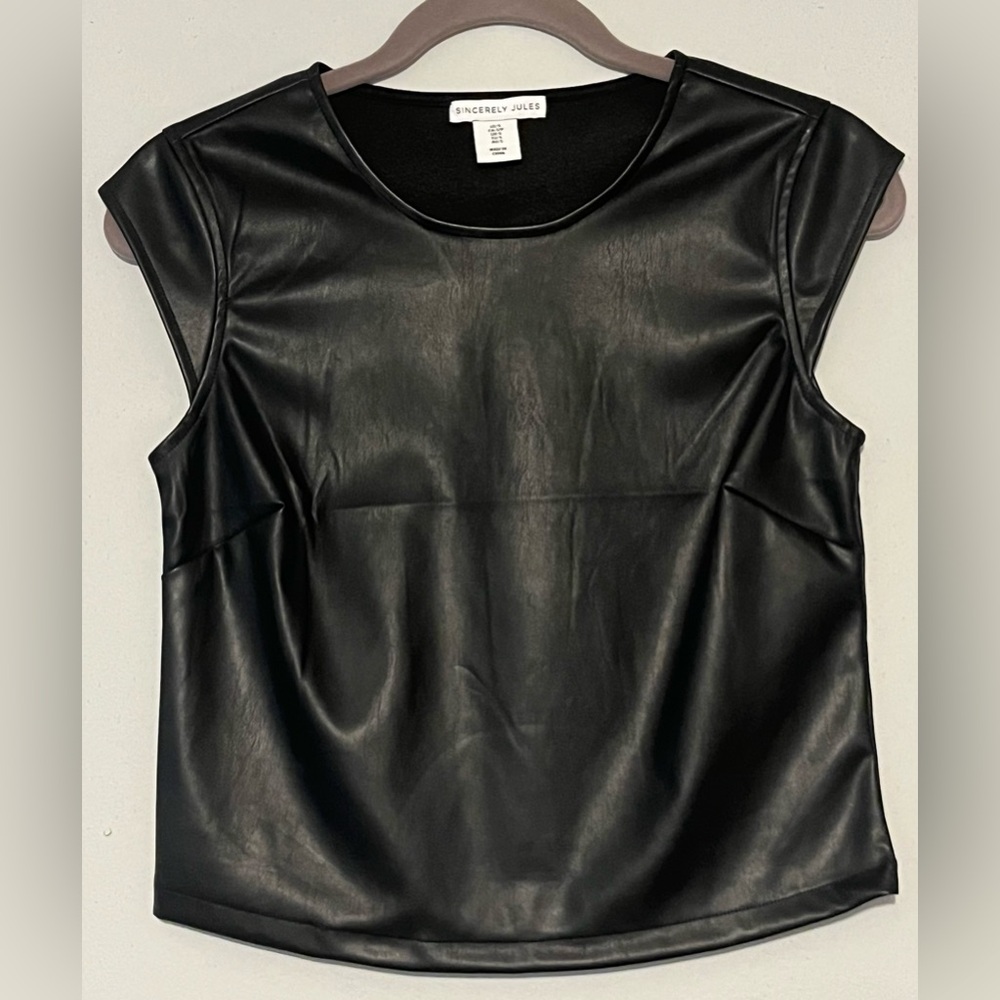 Faux Leather Capped Sleeve Top